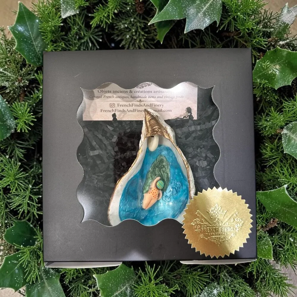 Coastal Oyster Shell Swimmer Hanging Ornament Handmade Nautical Gift, Gift Boxed